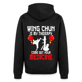 Wing Chun - Unisex Premium Bio Zip Hoodie - Schwarz - Hinten - Nico (187cm)