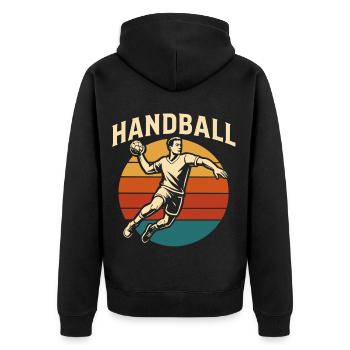 Retro Handball Design Vintage Style - Unisex Premium Bio Zip Hoodie - Schwarz - Hinten - Nico (187cm)