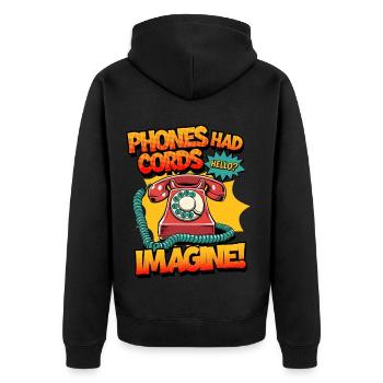 Phones Had Cords 80er 90er - Unisex Premium Bio Zip Hoodie - Schwarz - Hinten - Nico (187cm)