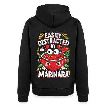 Marinara Easily Distracted By Marinara - Unisex Premium Bio Zip Hoodie - Schwarz - Hinten - Nico (187cm)