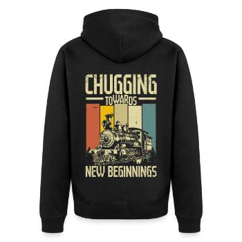 Model Railway Chugging Towards - Unisex Premium Organic Zip Hoodie - black - Back - Nico (187cm)