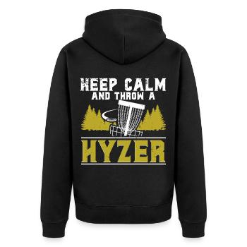 Disc Golf Discgolf Keep Calm And Throw A Hyzer - Unisex Premium Organic Zip Hoodie - black - Back - Nico (187cm)