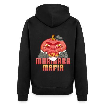 Marinara Dealer - Unisex Premium Bio Zip Hoodie - Schwarz - Hinten - Nico (187cm)