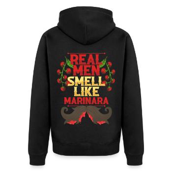 Marinara Real Men Smell Like Marinara - Unisex Premium Bio Zip Hoodie - Schwarz - Hinten - Nico (187cm)