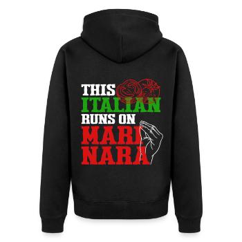 Marinara This Italian Runs On Marinara - Unisex Premium Bio Zip Hoodie - Schwarz - Hinten - Nico (187cm)