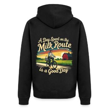 Milchmann A Day Spent On The Milk Route - Unisex Premium Bio Zip Hoodie - Schwarz - Hinten - Nico (187cm)