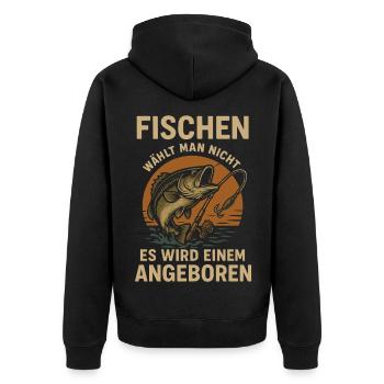 Fisch Angel Sport Rute Abenteuer - Unisex Premium Bio Zip Hoodie - Schwarz - Hinten - Nico (187cm)