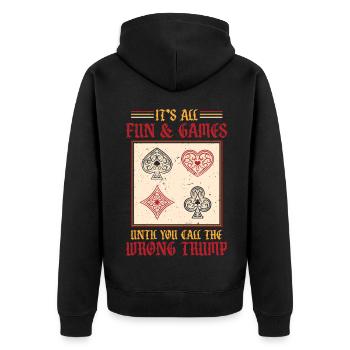 Bridge Player - Unisex Premium Organic Zip Hoodie - black - Back - Nico (187cm)