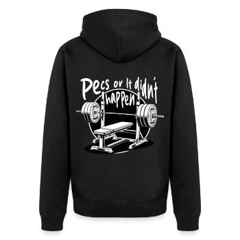 Brusttraining Bodybuilder Fitnessstudio - Unisex Premium Bio Zip Hoodie - Schwarz - Hinten - Nico (187cm)