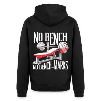 Chest Training Bodybuilders No Bench No Bench-Marks - Unisex Premium Organic Zip Hoodie - black - Back - Nico (187cm)