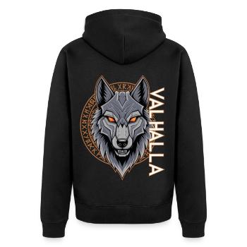 Norse Wolf Valhalla Rune Design - Unisex Premium Organic Zip Hoodie - black - Back - Nico (187cm)