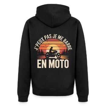 ICH KANN NICHT MIT EINEM MOTORRAD AUS DEM WEG GEHEN - Unisex Premium Bio Zip Hoodie - Schwarz - Hinten - Nico (187cm)