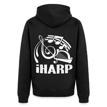 Harp Funny Harp - Unisex Premium Organic Zip Hoodie - black - Back - Nico (187cm)