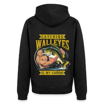 Glasaugenbarsch Zander Catching Walleyes - Unisex Premium Bio Zip Hoodie - Schwarz - Hinten - Nico (187cm)