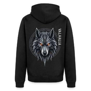 Norse Wolf Valhalla Rune Design - Unisex Premium Organic Zip Hoodie - black - Back - Nico (187cm)