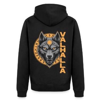 Norse Wolf Valhalla Rune Design - Unisex Premium Organic Zip Hoodie - black - Back - Nico (187cm)