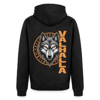 Norse Wolf Valhalla Rune Design - Unisex Premium Organic Zip Hoodie - black - Back - Nico (187cm)