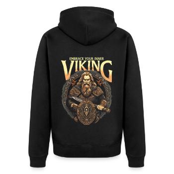Wikinger Embrace Your Inner Viking - Unisex Premium Organic Zip Hoodie - black - Back - Nico (187cm)