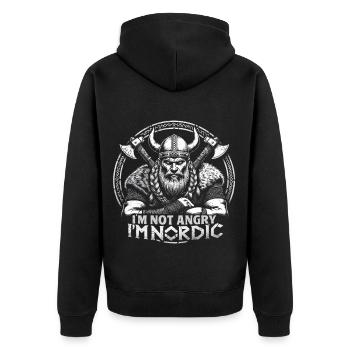 Wikinger I'm Not Angry I'm Nordic - Unisex Premium Bio Zip Hoodie - Schwarz - Hinten - Nico (187cm)