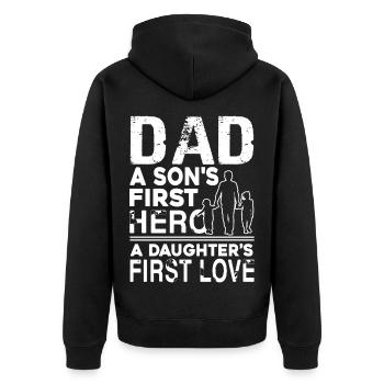 Father's Day Dad Is Son's First - Unisex Premium Organic Zip Hoodie - black - Back - Nico (187cm)