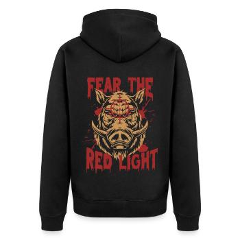 Wild Boar Wild Boar Hunting Fear The Redlight - Unisex Premium Organic Zip Hoodie - black - Back - Nico (187cm)