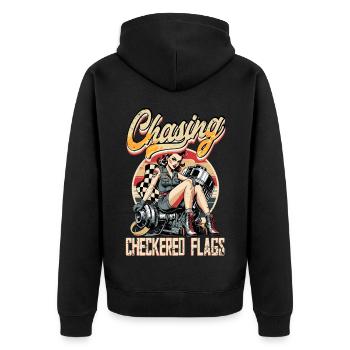 Petrolhead Auto Tuning Chasing Checkered Flags - Unisex Premium Bio Zip Hoodie - Schwarz - Hinten - Nico (187cm)