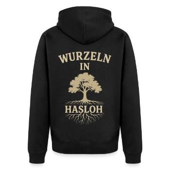 Hasloh Shirt Heimat Norddeutschland Lokal - Unisex Premium Bio Zip Hoodie - Schwarz - Hinten - Nico (187cm)