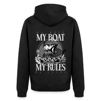 Wikinger Heidnische Kultur My Boat My Rules - Unisex Premium Bio Zip Hoodie - Schwarz - Hinten - Nico (187cm)
