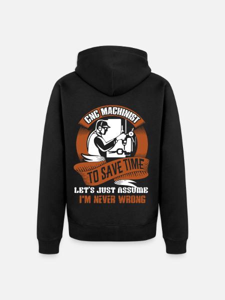 CNC Machinist To Save Time - Unisex Premium Organic Zip Hoodie - black