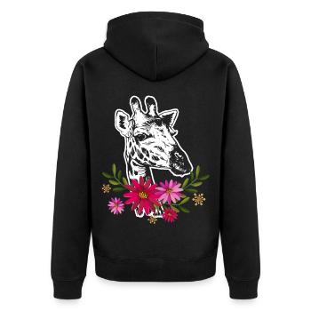 Giraffe With Flowers - Unisex Premium Organic Zip Hoodie - black - Back - Nico (187cm)