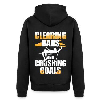 Stabhochsprung Clearing Bars Crushing Goals - Unisex Premium Bio Zip Hoodie - Schwarz - Hinten - Nico (187cm)