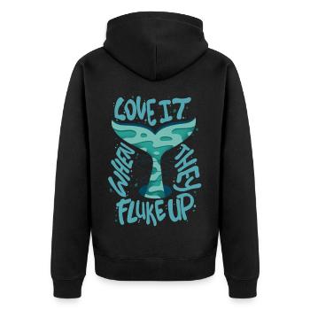 Walbeobachtung Love It When They Fluke Up - Unisex Premium Bio Zip Hoodie - Schwarz - Hinten - Nico (187cm)