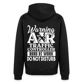 Air Traffic Controller Warning Sign - Unisex Premium Organic Zip Hoodie - black - Back - Nico (187cm)