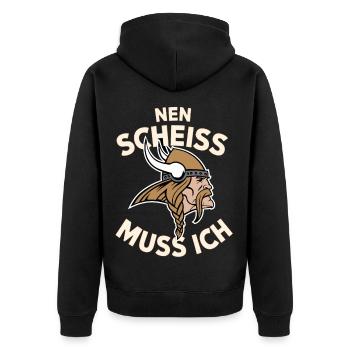 Wikinger Spruch Shirt – Nen Scheiß Muss Ich Design - Unisex Premium Bio Zip Hoodie - Schwarz - Hinten - Nico (187cm)