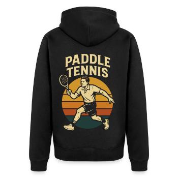 Paddel Tennis Sport Ballsport Retro Motivation - Unisex Premium Bio Zip Hoodie - Schwarz - Hinten - Nico (187cm)