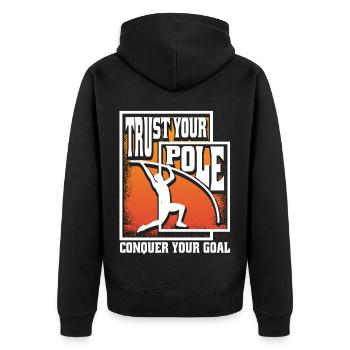 Stabhochsprung Trust your pole conquer your goal - Unisex Premium Bio Zip Hoodie - Schwarz - Hinten - Nico (187cm)