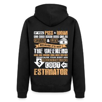 Cost Estimator Proud Cost Estimator - Unisex Premium Organic Zip Hoodie - black - Back - Nico (187cm)
