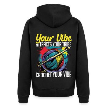 Häkeln Stricken crochet your vibe - Unisex Premium Bio Zip Hoodie - Schwarz - Hinten - Nico (187cm)