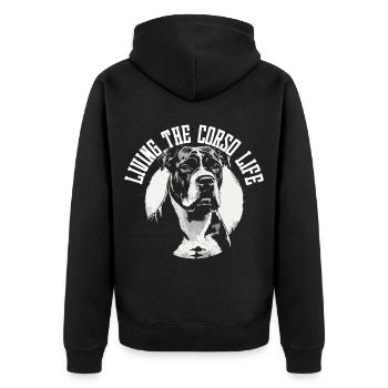 Cane Corso Dog Living the Corso Life - Unisex Premium Organic Zip Hoodie - black - Back - Nico (187cm)