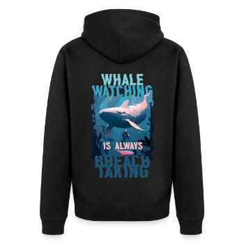 Walbeobachtung Whale Watching - Unisex Premium Bio Zip Hoodie - Schwarz - Hinten - Nico (187cm)