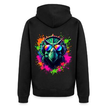 Triceratops DJ Dino Fans Neon Graffiti Style - Veste à capuche bio Premium Unisexe - noir - Dos - Nico (187cm)
