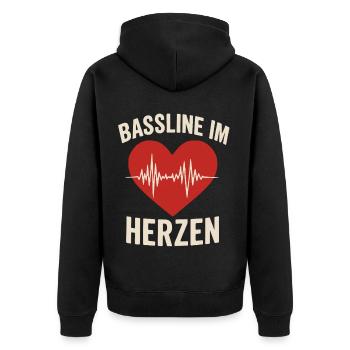 Bassline im Herzen Musik Festival Shirt EDM House - Unisex Premium Bio Zip Hoodie - Schwarz - Hinten - Nico (187cm)
