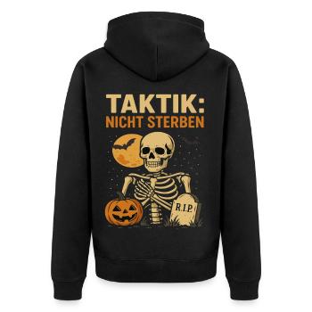 Halloween Grusel Kaffee Spruch - Unisex Premium Bio Zip Hoodie - Schwarz - Hinten - Nico (187cm)