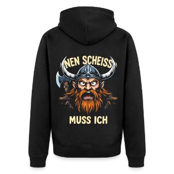 Wikinger Spruch Shirt – Nen Scheiß Muss Ich Design - Unisex Premium Bio Zip Hoodie - Schwarz - Hinten - Nico (187cm)