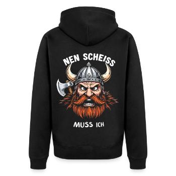 Wikinger Spruch Shirt – Nen Scheiß Muss Ich Design - Unisex Premium Bio Zip Hoodie - Schwarz - Hinten - Nico (187cm)
