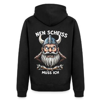 Wikinger Spruch Shirt – Nen Scheiß Muss Ich Design - Unisex Premium Bio Zip Hoodie - Schwarz - Hinten - Nico (187cm)
