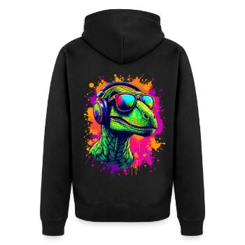 Velociraptor DJ Dino Fans Neon Graffiti Style - Veste à capuche bio Premium Unisexe - noir - Dos - Nico (187cm)