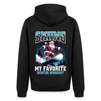 Ski Skifahrer Skiing: My favorite winter workout - Unisex Premium Bio Zip Hoodie - Schwarz - Hinten - Nico (187cm)