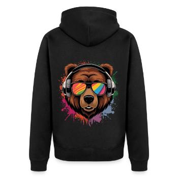 Dj Bear Grissli with Sunglasses T-Shirt - Unisex Premium Organic Zip Hoodie - black - Back - Nico (187cm)