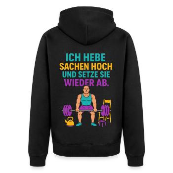 Lustiges Fitness uTrainingsshirt für Bodybuilder - Unisex Premium Bio Zip Hoodie - Schwarz - Hinten - Nico (187cm)